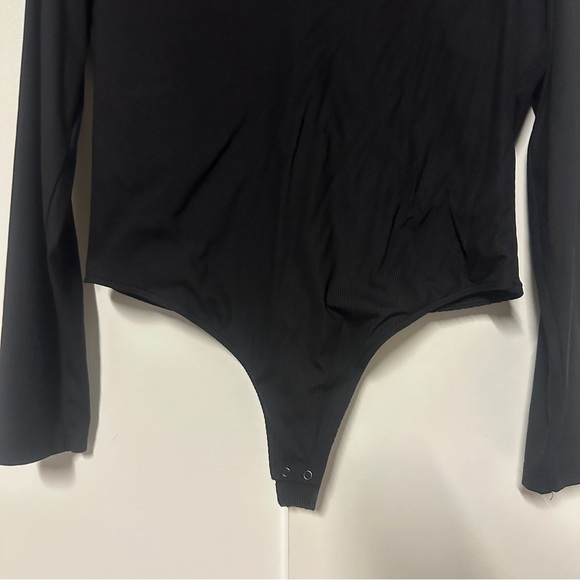 House of Harlow black ribbed bodysuit long sleeve collared collar Size L - Picture 4 of 7